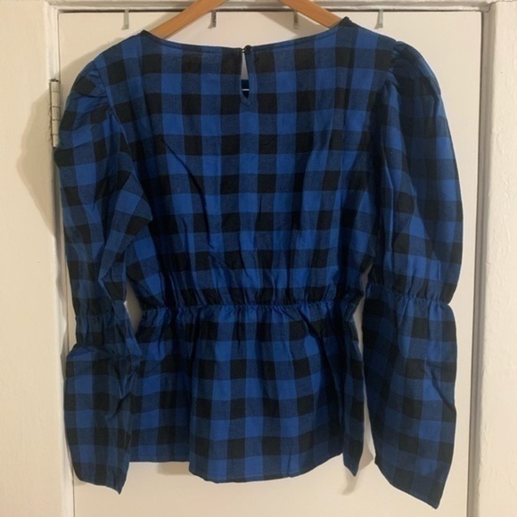 Nasty Gal Gingham Puff Sleeve Blouse Blue Sz 6 - Picture 8 of 10
